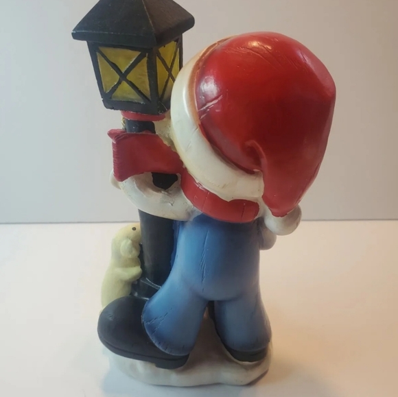 Vintage Tall Snowman & Dog Hugging Antique Lamppost Lighted Resin Figurine 8.5" - Picture 3 of 8